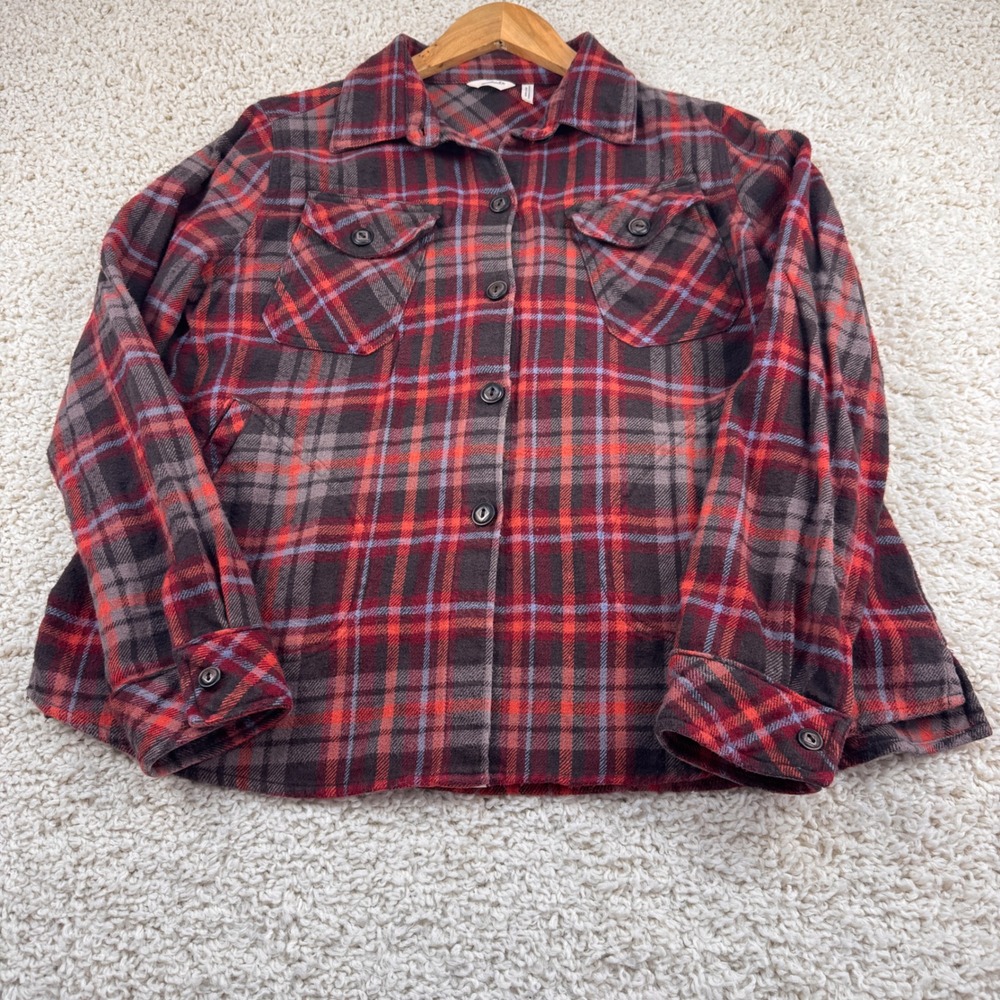 Woolrich Plaid Flannel Shirt Jacket Women Medium Red Grey Excellent Shacket